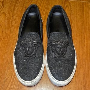 VERSACE Black Medusa Head Logo With Glitter Low Top Women Sneaker 37